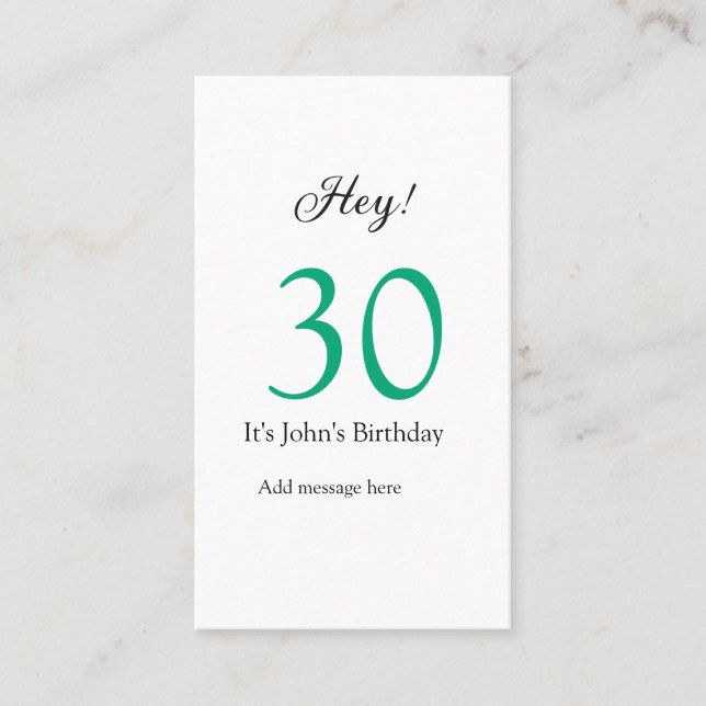 Hey it's 30th birthday green black bold letter nam visitenkarte (Vorderseite)