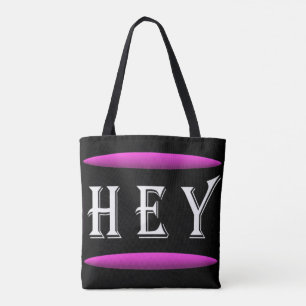 Hey Kunstdesign in Schwarz und lila und Weiß Tasche