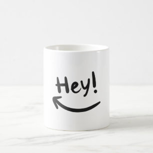 Hey lächelnd kaffeetasse