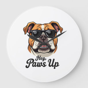 Hey Paws Up Vintage Bulldogge mit Sonnenbrille Lus Große Wanduhr