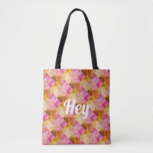 Hey Pink Wasserfarbe Geometrisches Muster Tasche (Vorderseite)