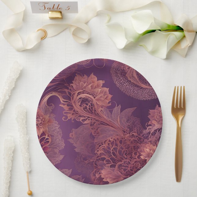 Hey Rosegold Floral AI art  Pappteller (Hochzeit)