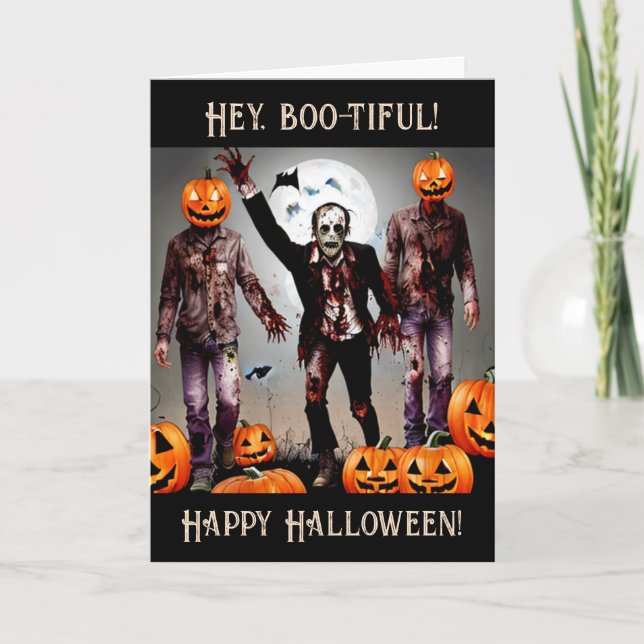 Hey, schön! Frohe Halloween! Ghouls und Zombie Karte (Vorderseite)