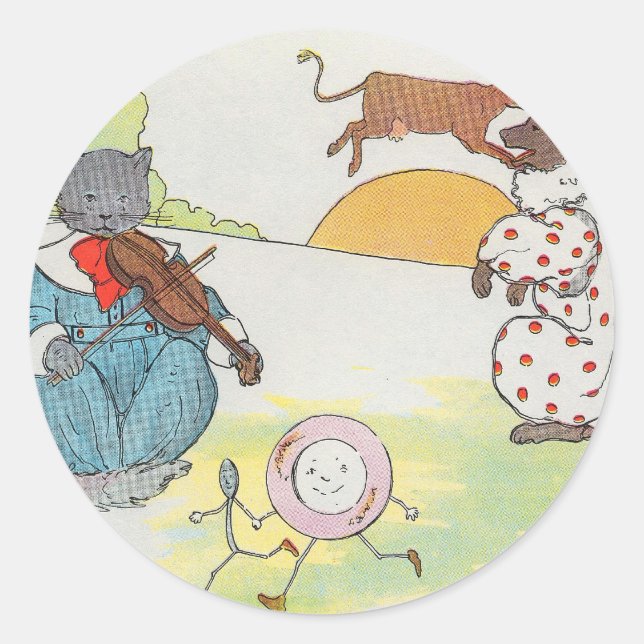 Hey, stecke ab! Die Katze und das Fiddle Runder Aufkleber (Vorderseite)