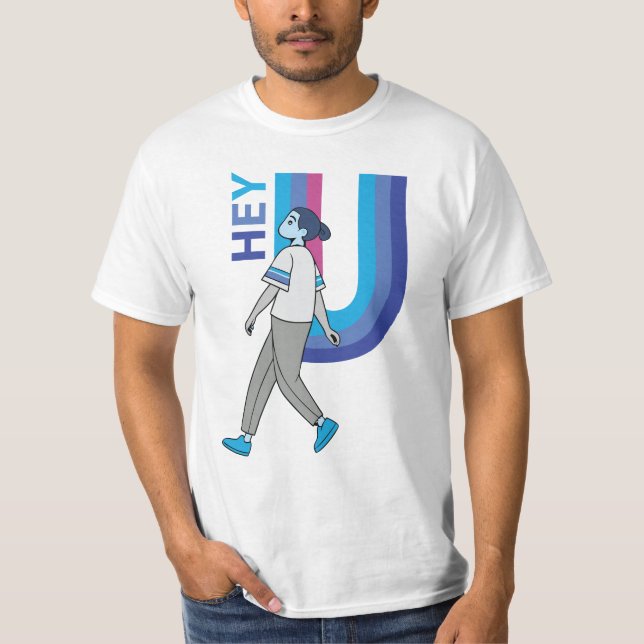Hey U" Minimalistischer Statement-T - Shirt (Vorderseite)