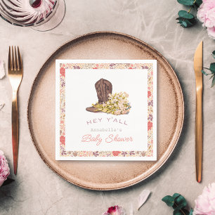 Hey Y'all Cowboy Boot & Bouquet Girl Baby Shower Serviette