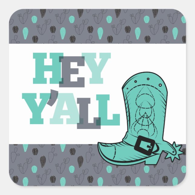 Hey Y'All - Texas Quadratischer Aufkleber (Vorderseite)