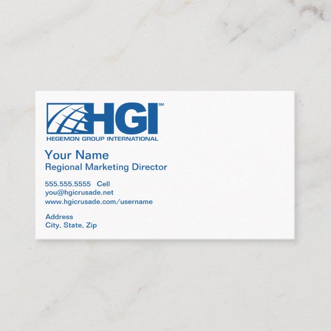HGI regionaler Marketings-Direktor Visitenkarte (Vorderseite)
