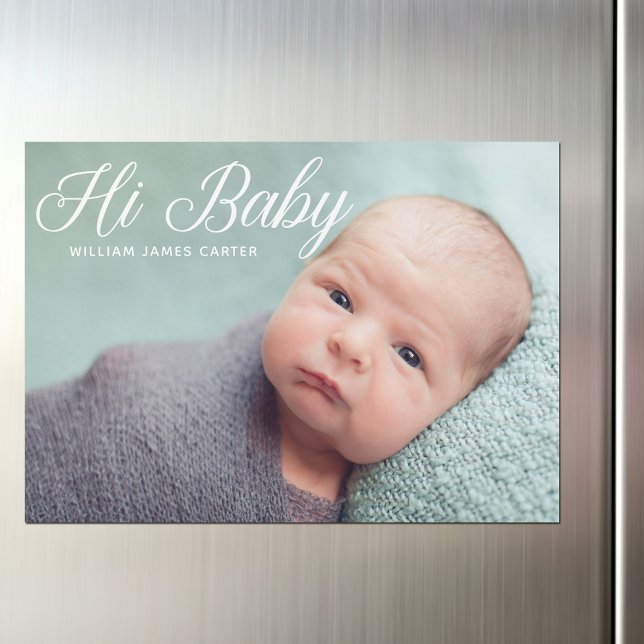 Hi Baby Foto Elegante Typografie Neugeborene Magne Magnetkarte (Von Creator hochgeladen)