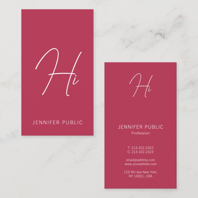 Hi Business Cards Moderne vertikale Typografie Visitenkarte (Vorne/Hinten)