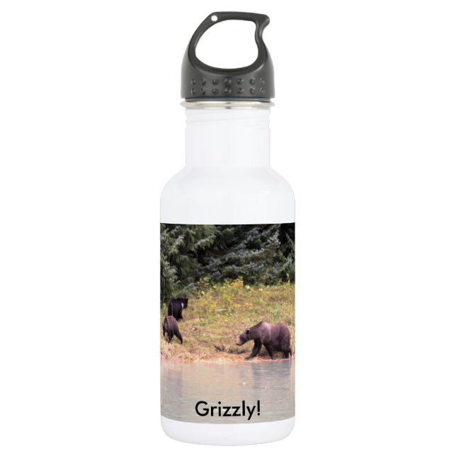 Hi def Fotografie von Mutter Grizzly und 2 Cubs Edelstahlflasche (Vorderseite)