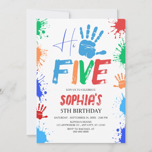 Hi-five High Five 5th Birthday Invitation Einladung (Vorderseite)