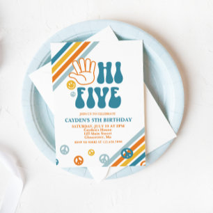 Hi Five Retro Boy 5. Geburtstagseinladung Einladung