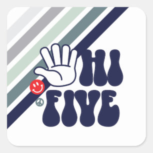 HI FIVE Retro-Streifen Quadratischer Aufkleber