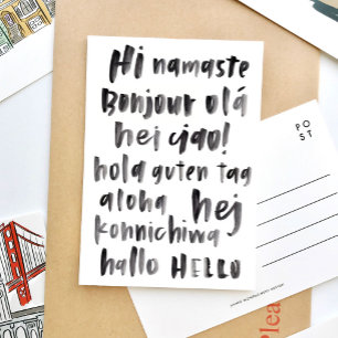 Hi Hello Multilingual World International Language Postkarte