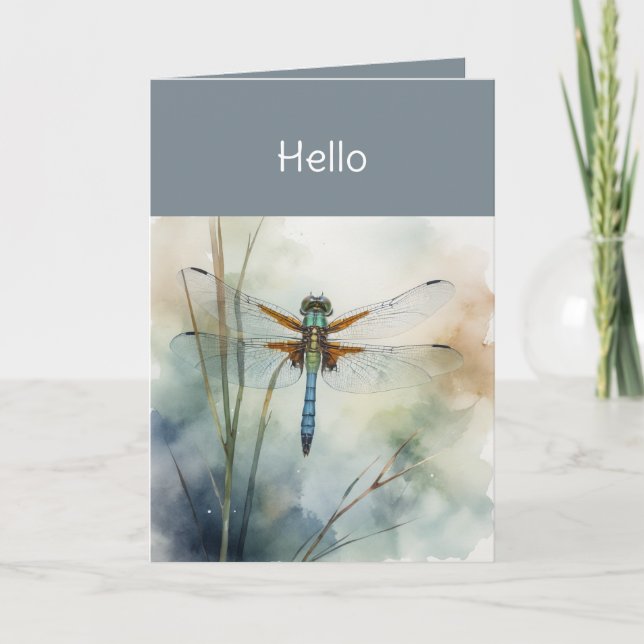 Hi Hello Watercolor Dragonfly Art Karte (Vorderseite)