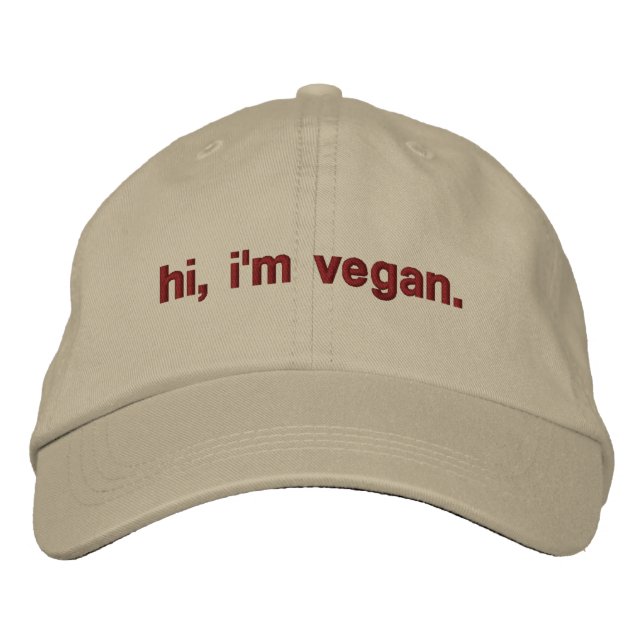 Hi, ich bin vegan bestickter Hut (Vorderseite)