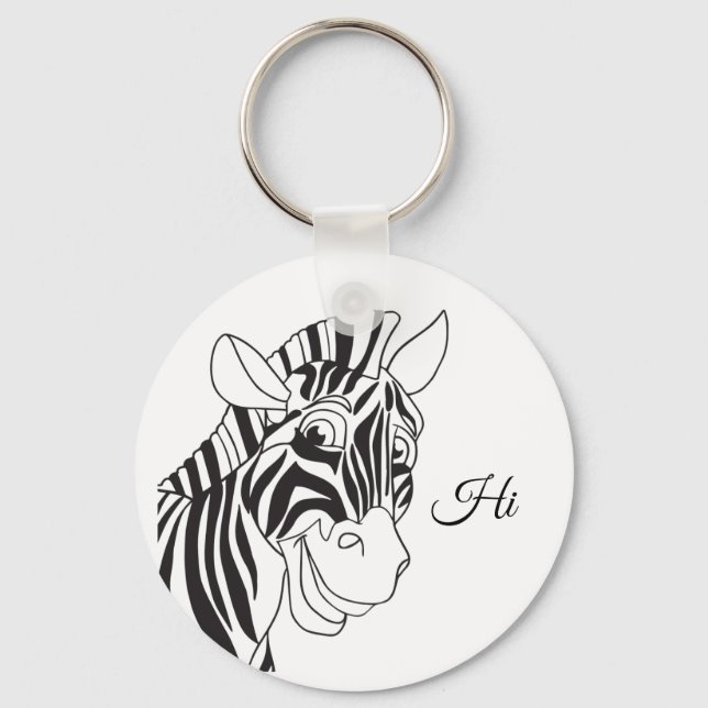 "Hi" Lettering Lovely Zebra Black & White trendy Schlüsselanhänger (Vorderseite)