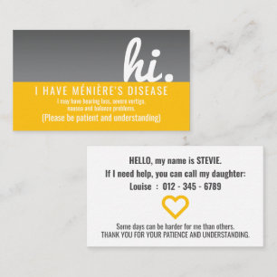 hi Menieres Disease patience pvc Abzeichen Visitenkarte