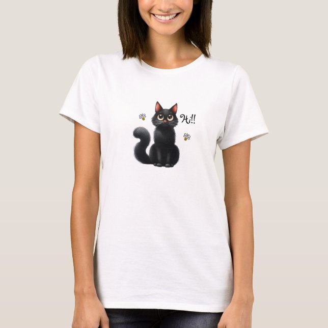 Hi Niedlich Black Cat T - Shirt (Vorderseite)