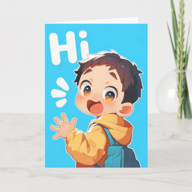 Hi Niedlich Boy Anime Feiertagskarte (Vorderseite)