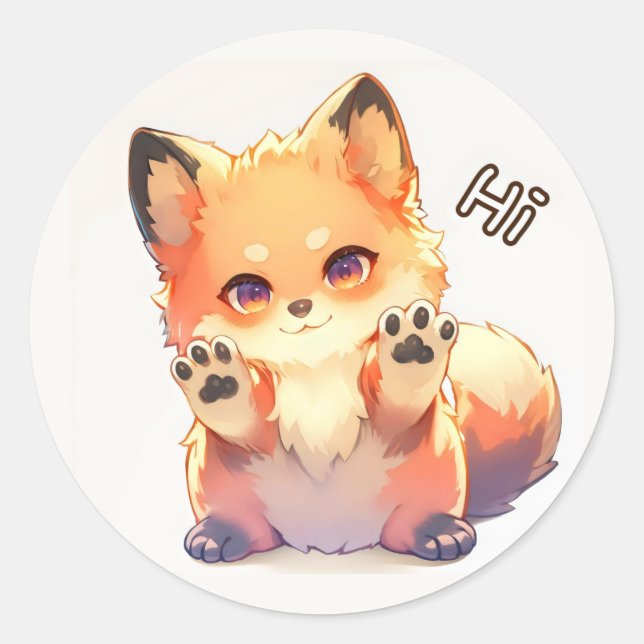 Hi Niedlich Fox Anime Runder Aufkleber (Vorderseite)