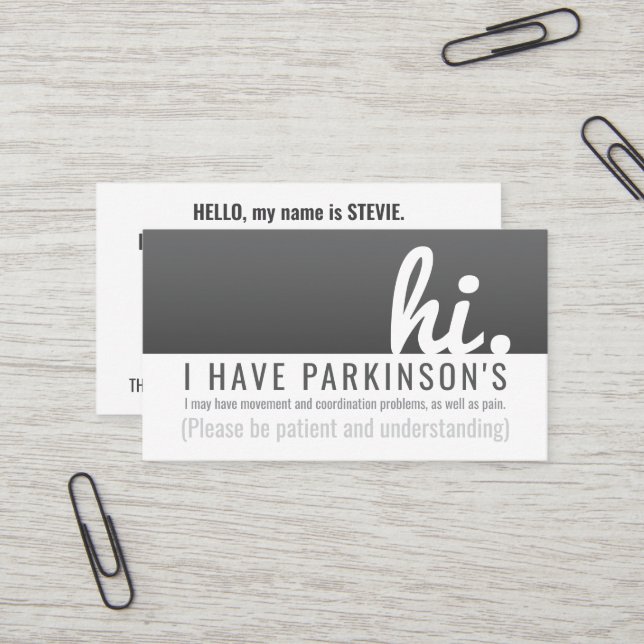 Hi-Parkinson-Erkrankung Patient pvc-Abzeichen Visitenkarte (Vorderseite/Rückseite Beispiel)