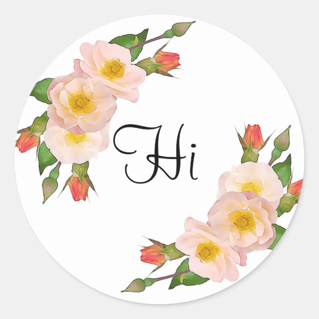 Hi Pink Roses Floral Runder Aufkleber (Vorderseite)