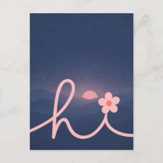 "hi" Schrift Berg Sonnenuntergang Design Ankündigungspostkarte