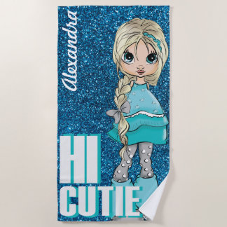 Hi Süsse Girl Personalisiert mit Glitzer Hintergru Strandtuch