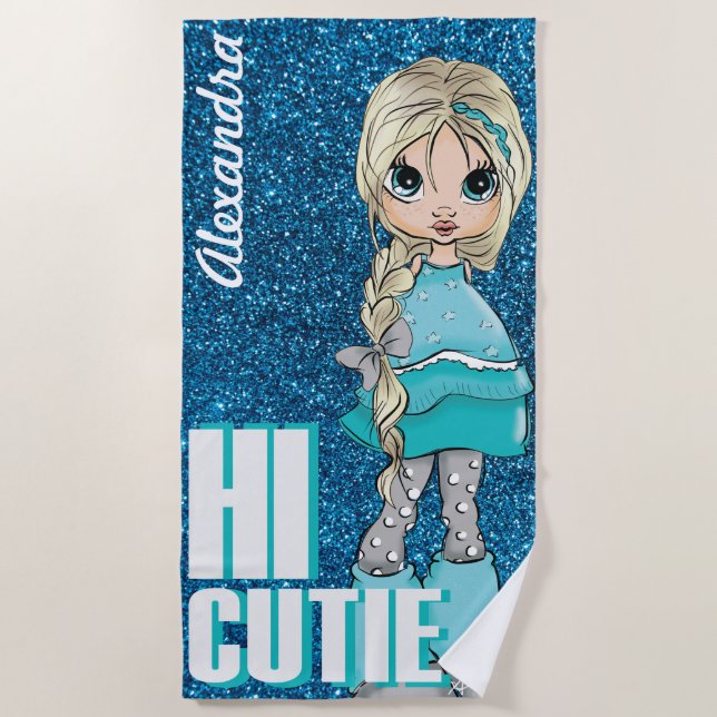 Hi Süsse Girl Personalisiert mit Glitzer Hintergru Strandtuch (Vorderseite)