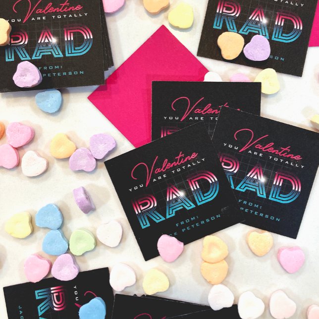 Hi-Tech 80er Hot Pink Total Krass Valentine Mitteilungskarte (retro future 1980s style hi-tech rad neon classroom valentine with black, hot pink, and neon blue
)
