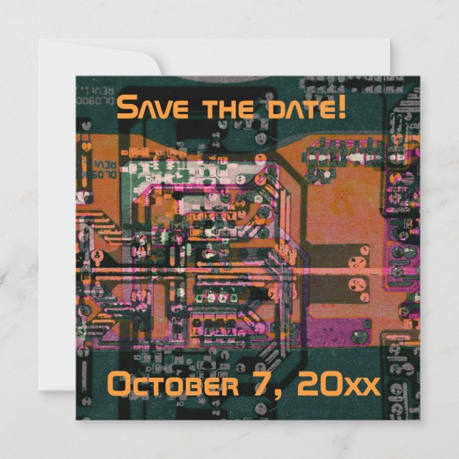 Hi-Tech E-Geek Hochzeit speichern Sie das Datum Save The Date (Vorderseite)