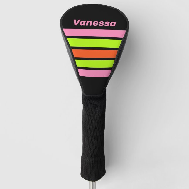 HI-VIS and Pink Across Striping with Name Golf Headcover (Vorderseite)
