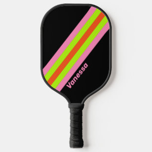 HI-VIS und rosa Streifen mit Namen Pickleball Schläger