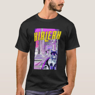 Hialeah Cat Retro Anime City Florida Usa Vint T-Shirt