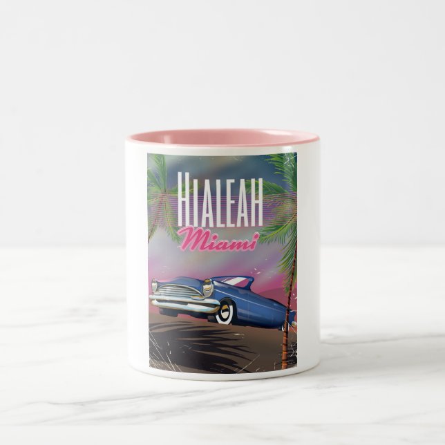 Hialeah Florida USA 80er Reiseplakat Zweifarbige Tasse (Mittel)