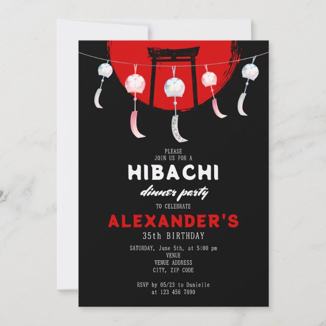 Hibachi Birthday Party Japanisch Wind Chimes Furin Einladung (Vorderseite)
