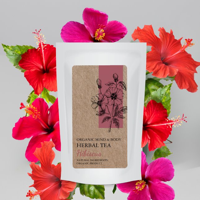 Hibiscus bio Thé à base de plantes Kraft Étiquette (Créateur téléchargé)