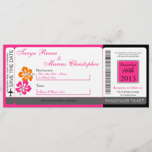 Hibiscus Boarding Pass Leinen Hochzeitseinladung Einladung