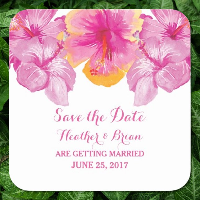 Hibiscus brossé floral Enregistrer les stickers Da (Brushed Hibiscus Floral Save the Date Sticker)
