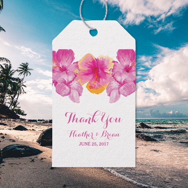 Hibiscus brossé floral étiquettes cadeaux (Brushed Hibiscus Floral Wedding Favor Tags)