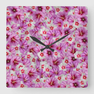 Hibiscus - Chinese Rose Flower Pattern Quadratische Wanduhr