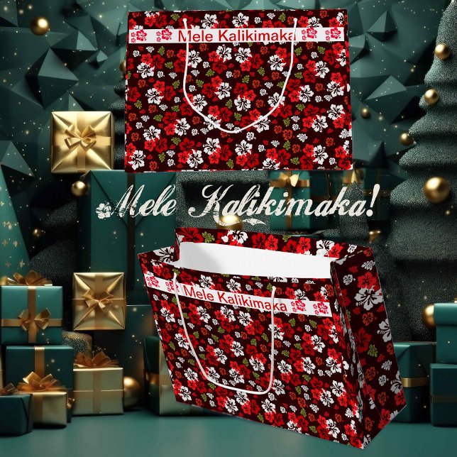 Hibiscus de Noël hawaïen grand sac cadeau (Mele Kalikimaka Gift Bag)