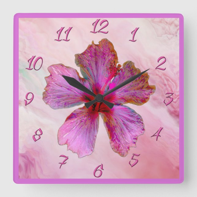 Hibiscus Design Horloge florale en rose (Recto)