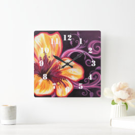 Hibiscus Dream Quadratische Wanduhr