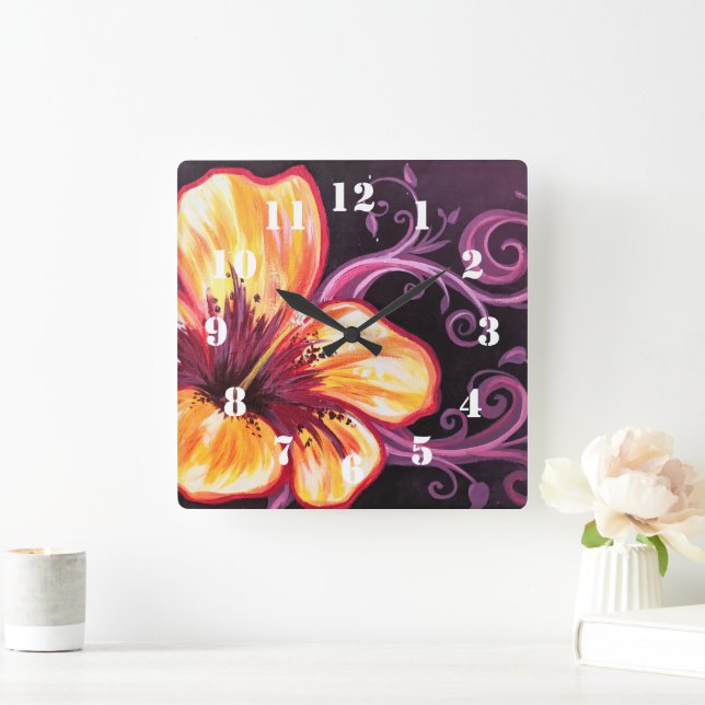 Hibiscus Dream Quadratische Wanduhr (Zuhause)