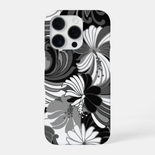 Hibiscus Dschungel Hawaiian Schwarz und Grau iPhone 16 Pro Hülle