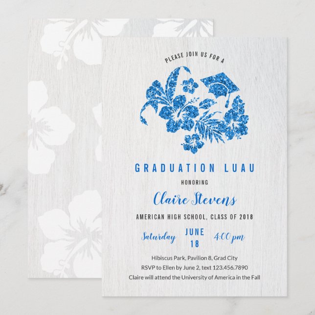 HIbiscus et Casquette Graduation Luau Invitation (Devant / Derrière)