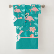 Hibiscus Flamant rose rose Monogramme tropical